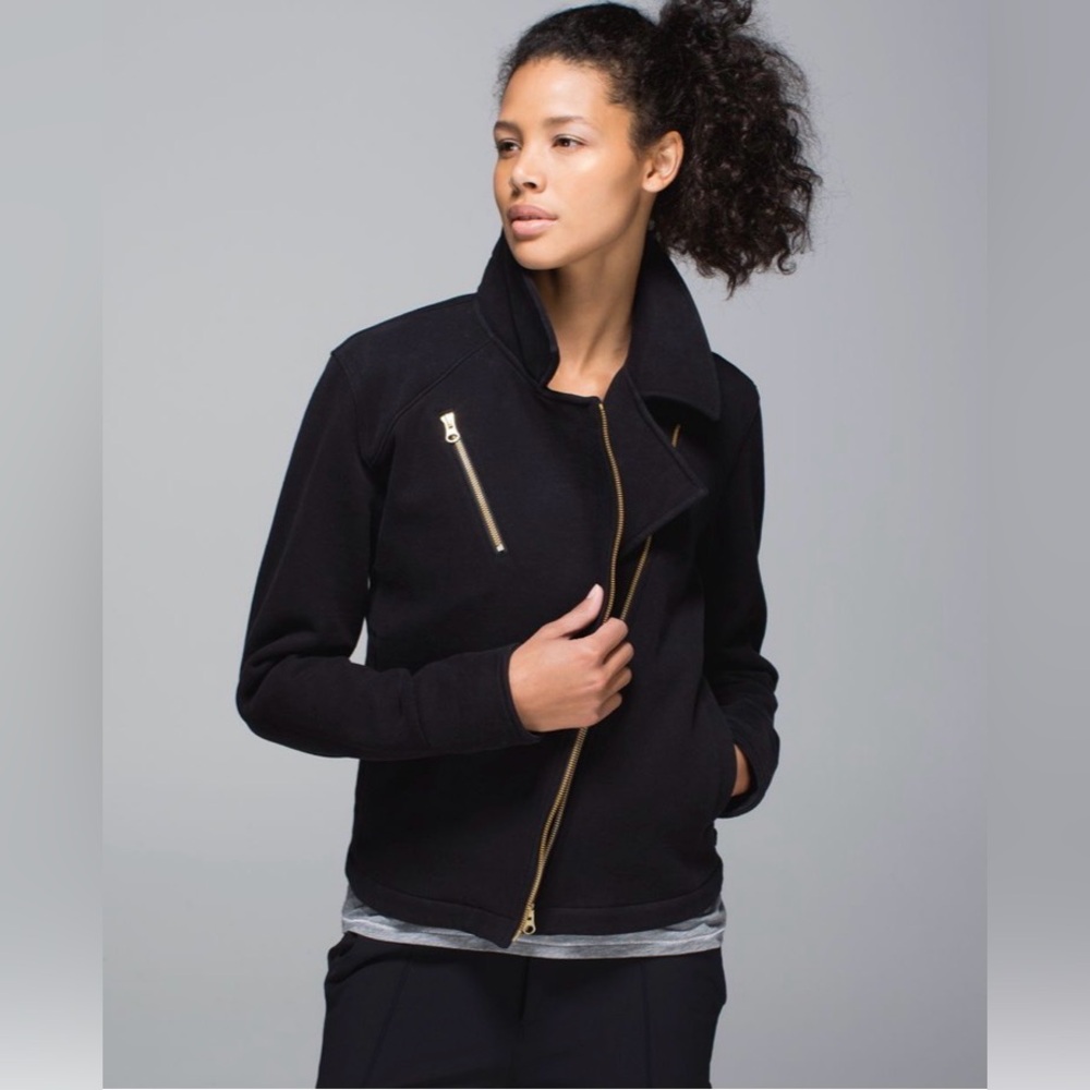 Lululemon Lab Shadow Moto Jacket Black Cotton Fleece Size 4 or 6 (Missing Tag)